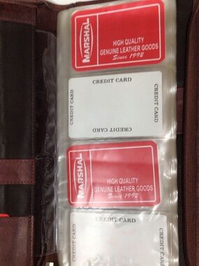 Marshall Brown Leather Card Organizer with Red Accent Cards